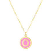 14K Yellow Gold Pink Enamel O Initial Necklace