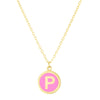 14K Yellow Gold Pink Enamel P Initial Necklace