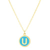 14K Yellow Gold Turquoise Enamel U Initial Necklace