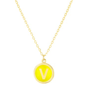 14K Yellow Gold Enamel V Initial Necklace