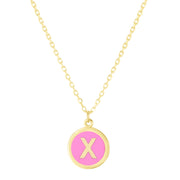 14K Yellow Gold Pink Enamel X Initial Necklace