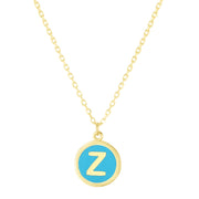 14K Yellow Gold Turquoise Enamel Z Initial Necklace