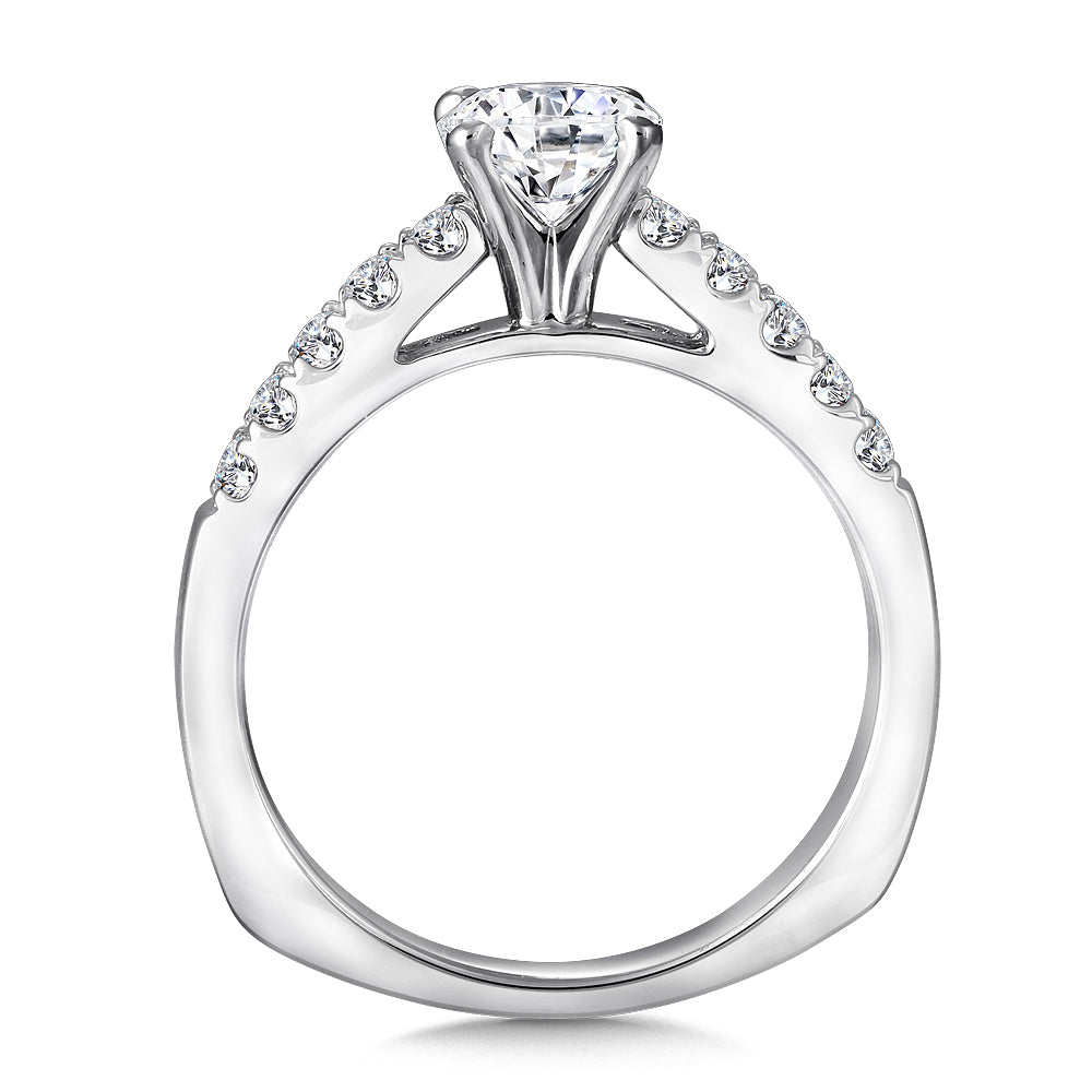14K White Gold Straight Diamond Engagement Ring