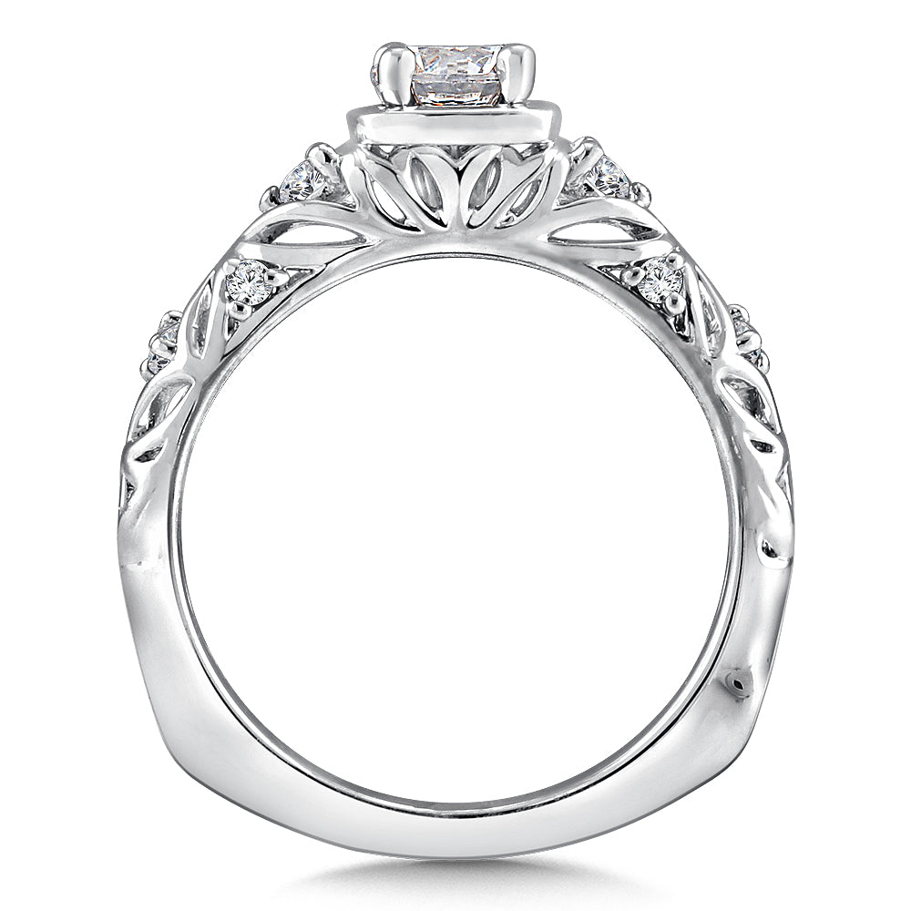 14K White Gold Accent Stone Diamond Engagement Ring