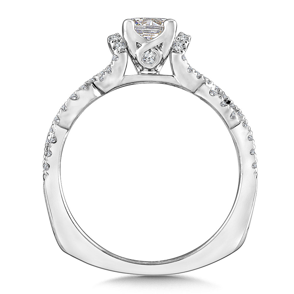 14K White Gold Crisscross Round Diamond Engagement Ring