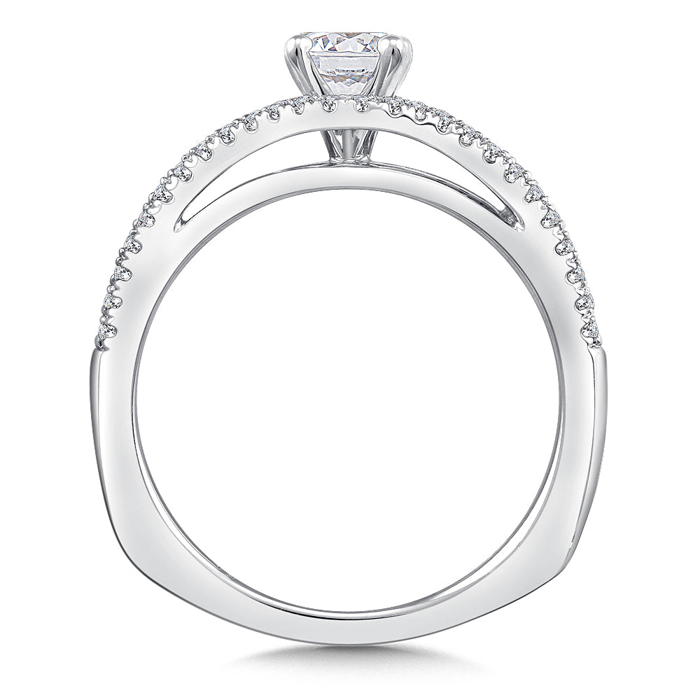 14K White Gold Split Shank Round Diamond Engagement Ring