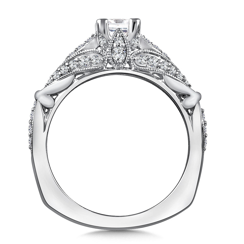 14K White Gold Milgrain Princess Diamond Engagement Ring