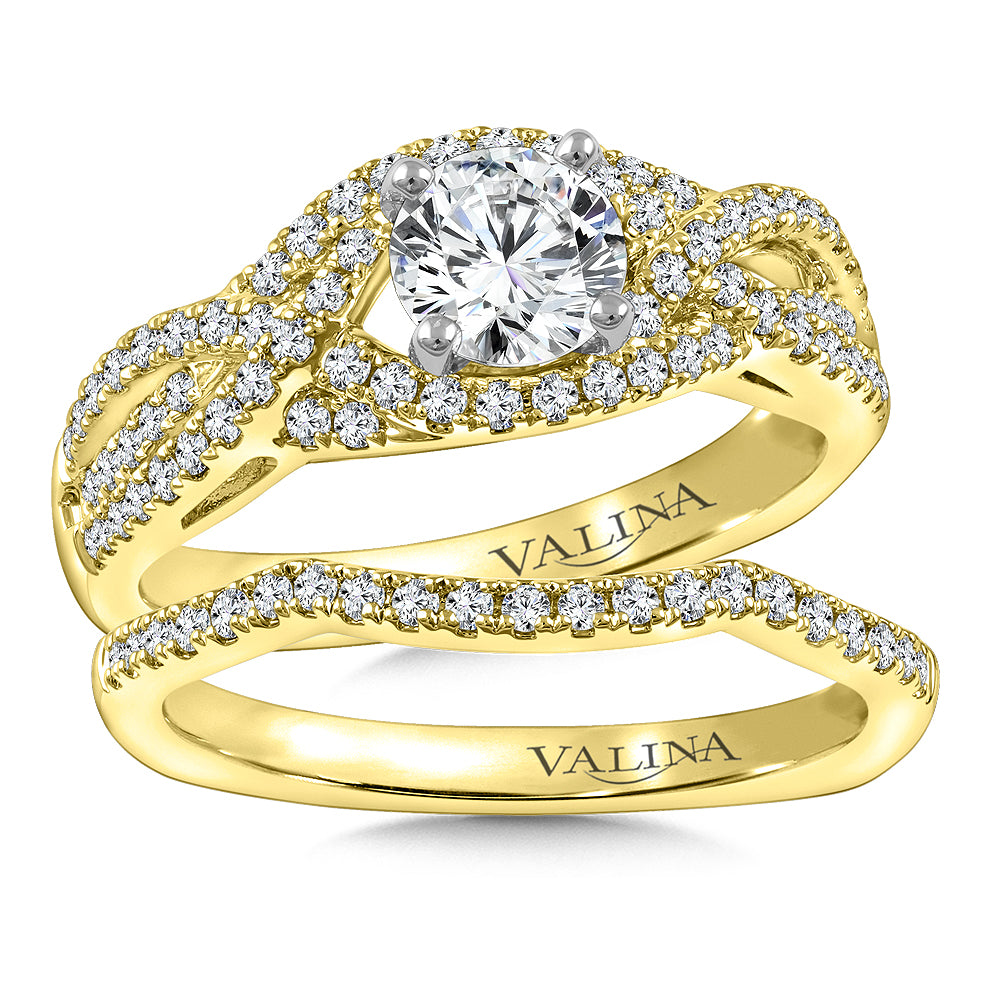 14K Yellow Gold Crisscross Round Diamond Engagement Ring