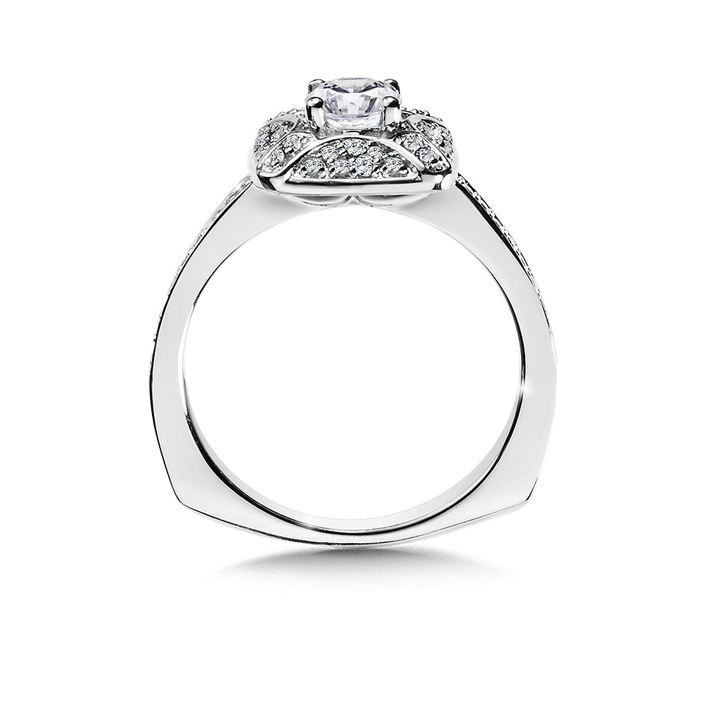 14K White Gold Pave Cushion Halo Engagement Ring