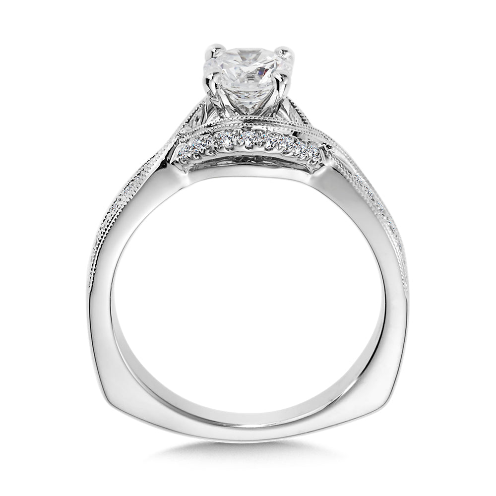 14K White Gold Accent Stone Setting Diamond Engagement Ring