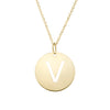 14K Yellow Gold Disc Initial V Necklace