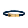 Blue Leather with Anchor in Brushed Gold Plated Clasp Bar Bracelet