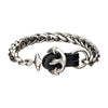 Stainless Steel & Antiqued Finish Anchor with Black Leather Chain Bracelet