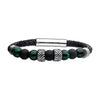 Black Genuine Leather with Steel & Tiger Eye Beads Hybrid Blue Malachite Bracelet