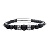 Black Genuine Leather with Steel & Tiger Eye Beads Hybrid Blue Onyx Bracelet