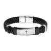 Black Braided Leather with Lord's Prayer ID Steel Bracelet
