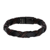 Black Plated Clasp with Woven Black & Dark Brown Leather Bracelet