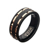 Rose Gold IP & Black IP Lines & Carbon Fiber Hammered Ring