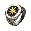 Gold IP & Black Anchor Compass Signet Ring