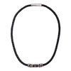 Black Leather with Red Orange Steel Necklace
