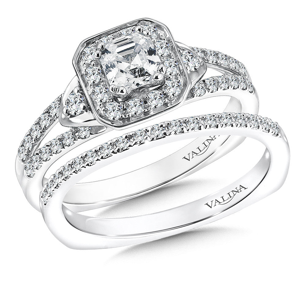 14K White Gold Asscher Cut Halo Split-Shank Diamond Engagement Ring
