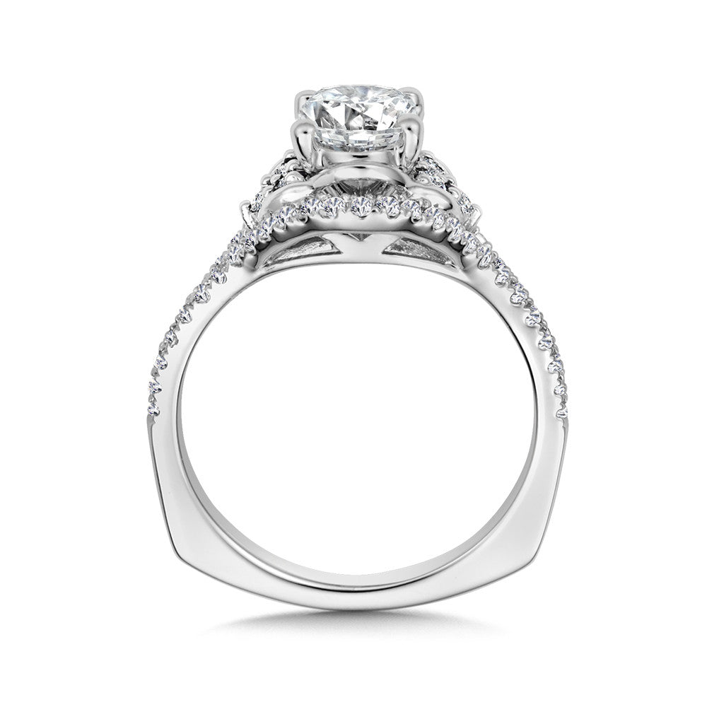 14K White Gold Oval Halo Diamond Engagement Ring