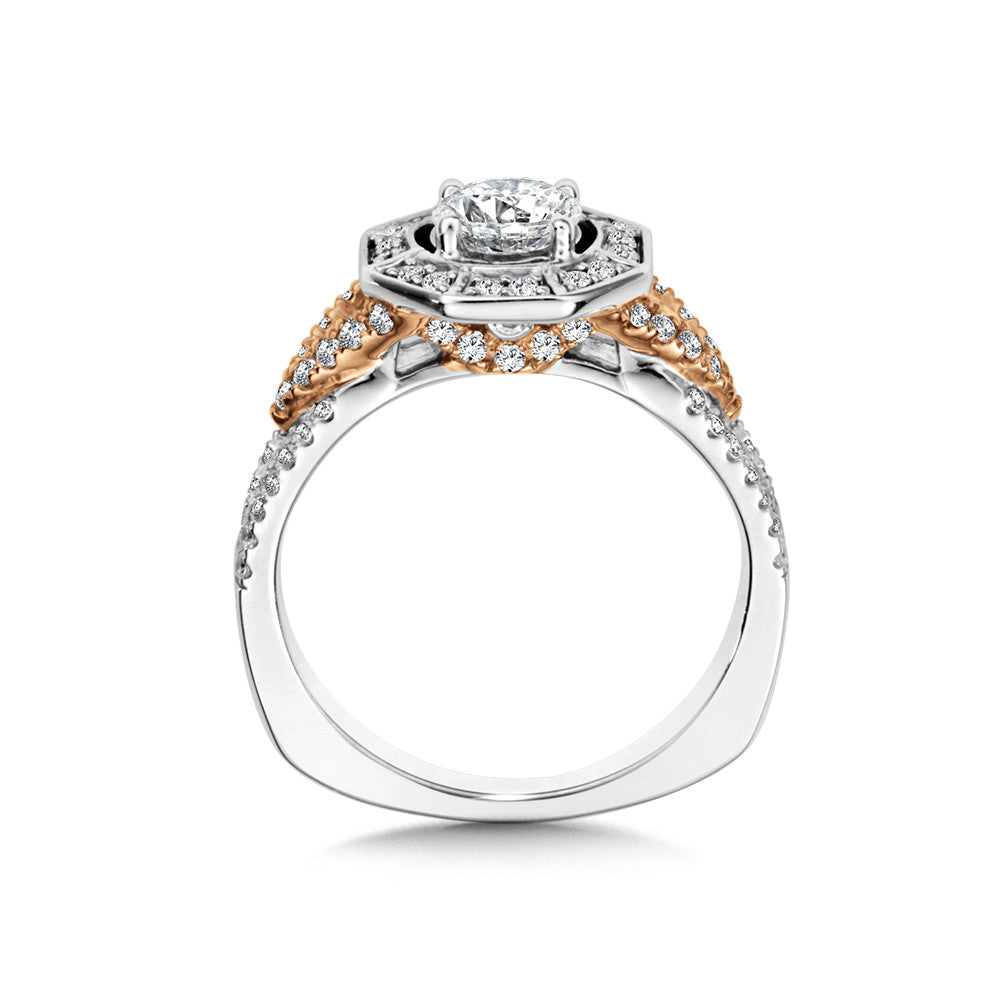 14K Two-Tone Gold Geometric Shape Halo Engagement Ring