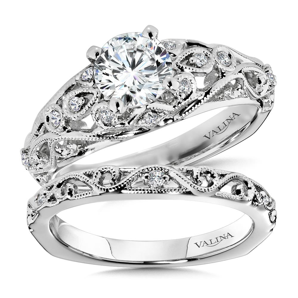 14K White Gold Filigree Diamond Engagement Ring