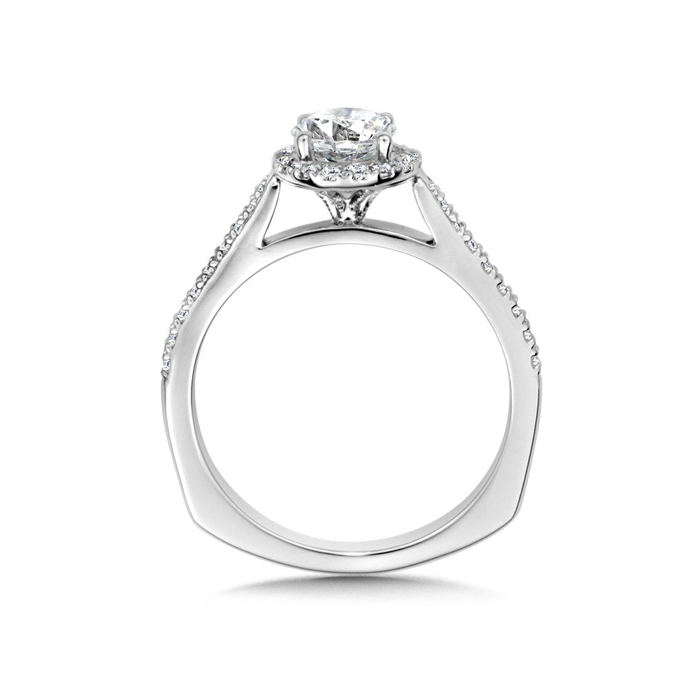 14K White Gold Petite Round Diamond Halo Engagement Ring