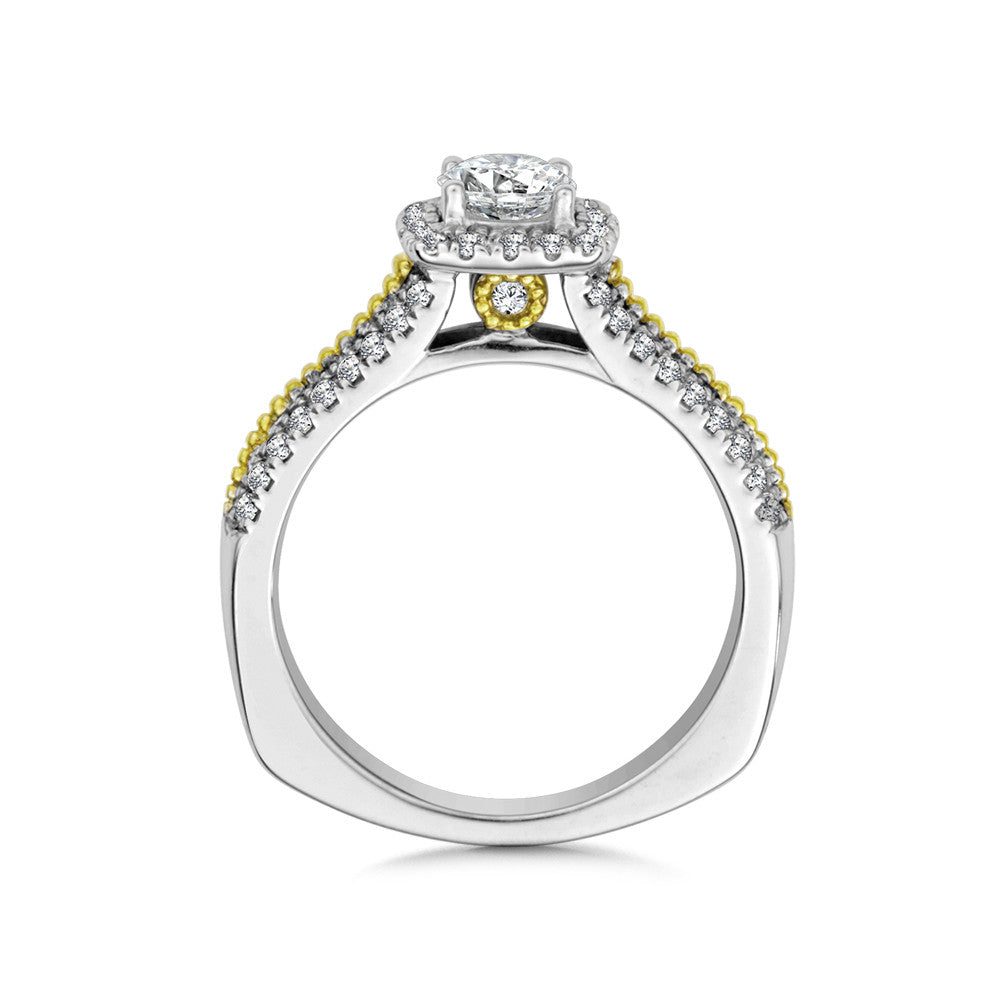 14K Two-Tone Gold Two-Tone Cushion Shape Halo Engagement Ring