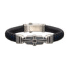 Genuine Sterling Silver with Black & Blue Leather & 40pc Black CZ Bracelet