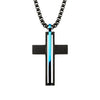 Black Plated & Blue Plated Cross Pendant with Chain Necklace