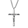 Stainless Steel with Black CZ Jesus Christ Crucifix Cross Pendant with Wheat Chain Necklace