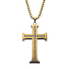 Gold Plated Cross Pendant Clear Cubic Zirconia Stainless Steel Frame & Box Chain