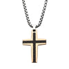 Black & Rose Gold Plated with Carbon Fiber Link Inlay Cross Pendant with Steel Chain Necklace