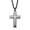 Stainless Steel Damascus Cross Pendant with Black Round Wheat Chain Necklace