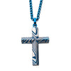 Blue Plated Damascus Cross Pendant with Blue Round Wheat Chain Necklace